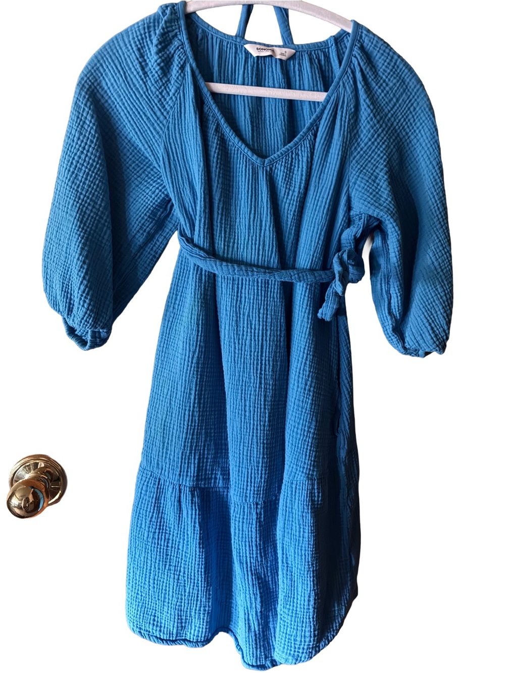 Sonoma Bright Blue V‑Neck Summer Midi Dress with Tie Waist - Picture 2 of 4
